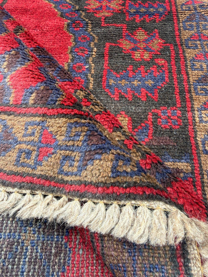 Vintage Afghan Taimani Balouch Wool Rug: 3x5 Ft, Hand-Knotted Tribal Area Accent