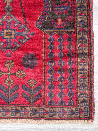 Vintage Afghan Taimani Balouch Wool Rug: 3x5 Ft, Hand-Knotted Tribal Area Accent