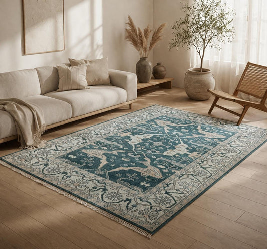 6x9 ft Oushak Hand Knotted Rug: Bohemian Wool Carpet