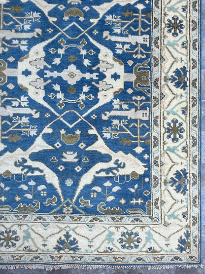6x9 ft Oushak Hand Knotted Rug: Bohemian Wool Carpet