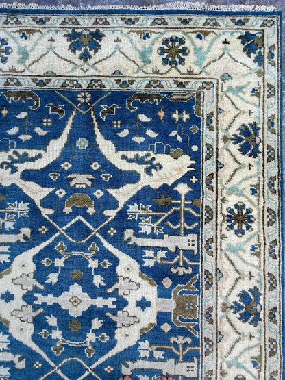 6x9 ft Oushak Hand Knotted Rug: Bohemian Wool Carpet