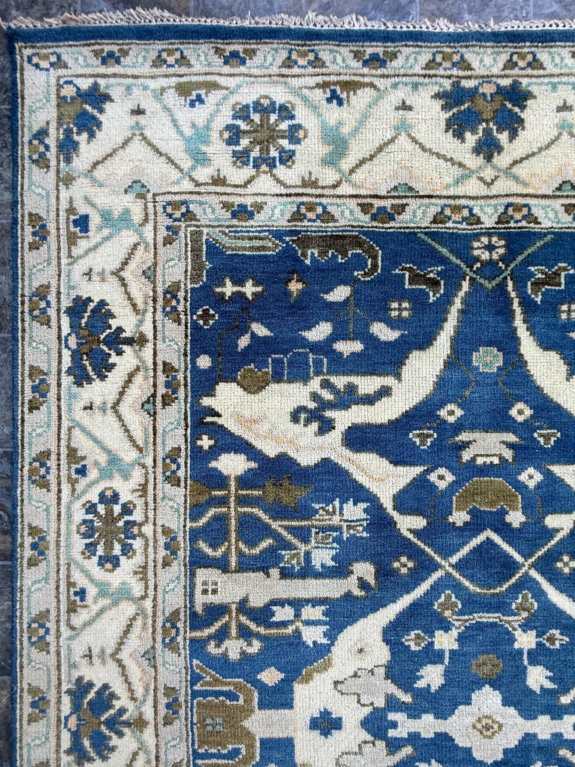 6x9 ft Oushak Hand Knotted Rug: Bohemian Wool Carpet