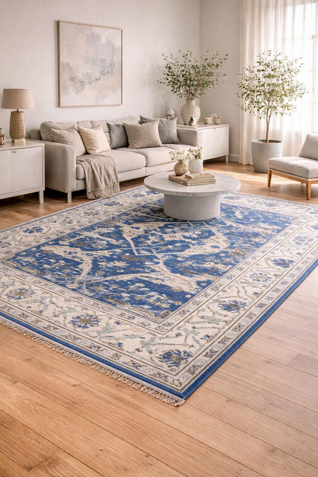 6x9 ft Oushak Hand Knotted Rug: Bohemian Wool Carpet