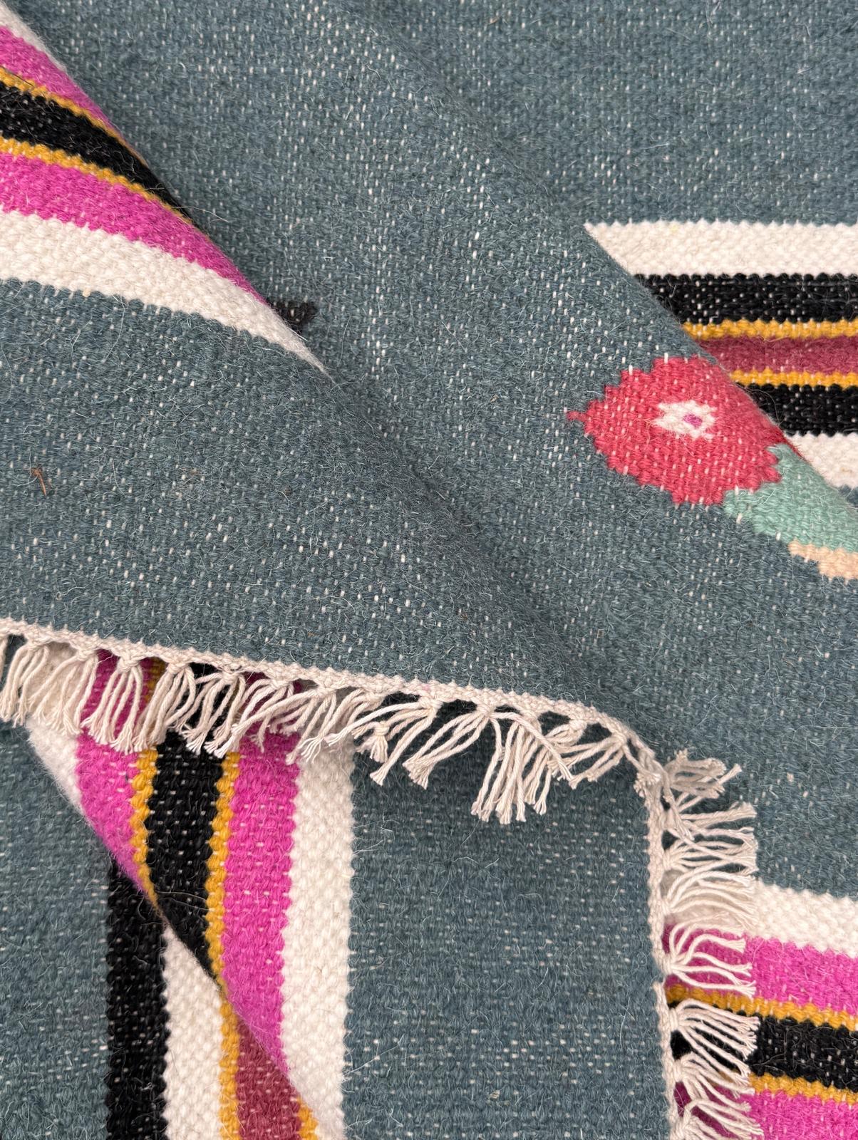 6x9 ft Handwoven Kilim Rug: Wool Geometric Flatweave Fish Design