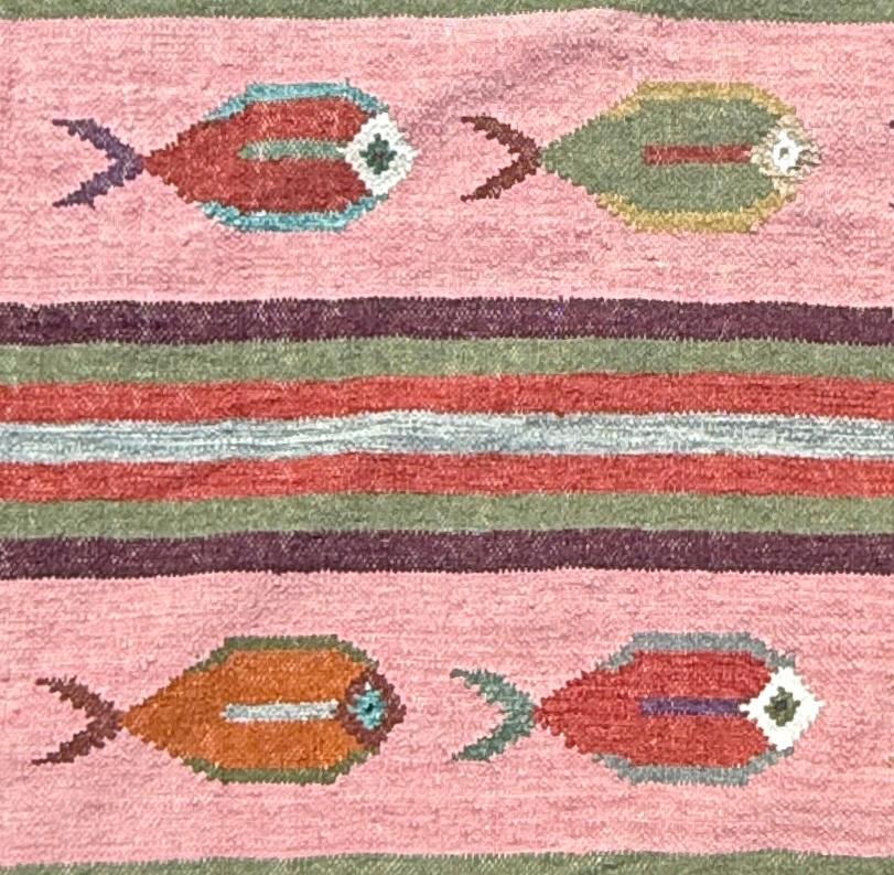 6x9 ft Handwoven Kilim Rug: Wool Geometric Flatweave Fish Design