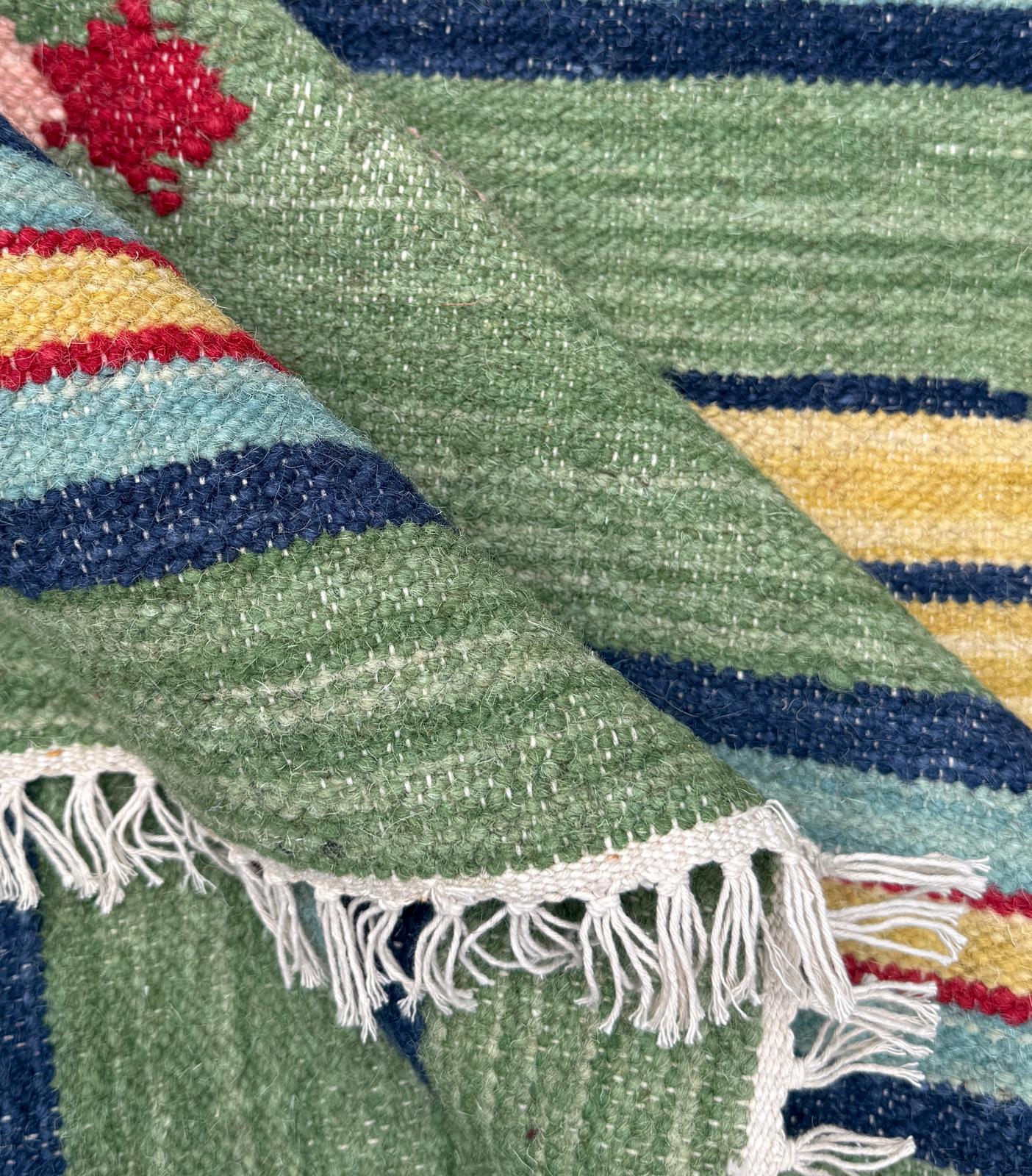 4x6 ft Handwoven Kilim Rug: Wool Geometric Flatweave Fish Design