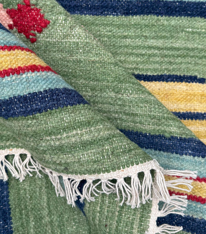 4x6 ft Handwoven Kilim Rug: Wool Geometric Flatweave Fish Design
