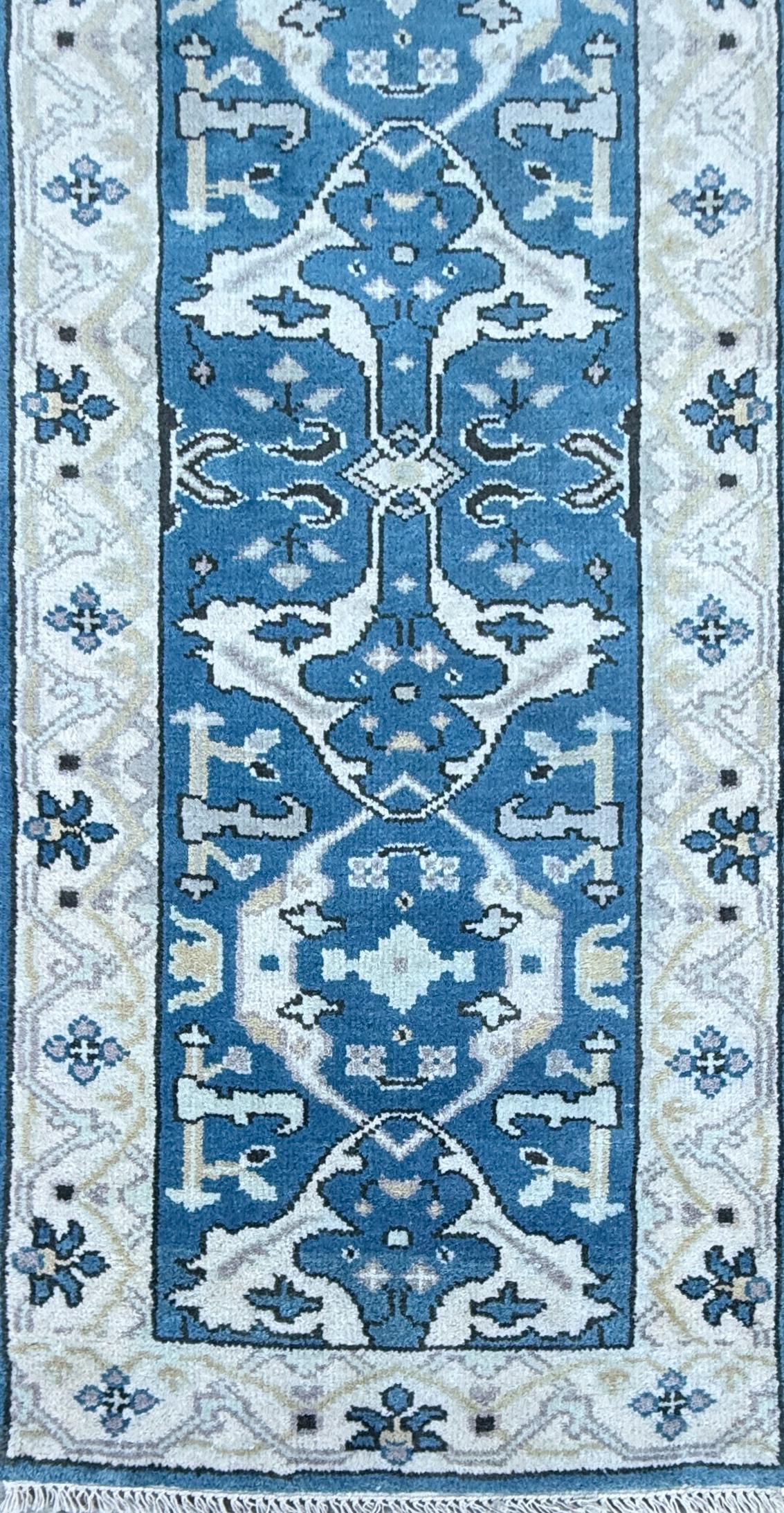 Turkish Oushak Rug 2.7x10 ft Handmade Multicolored Wool Runner Modern Bohemian Area Rug