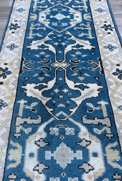 Turkish Oushak Rug 2.7x10 ft Handmade Multicolored Wool Runner Modern Bohemian Area Rug
