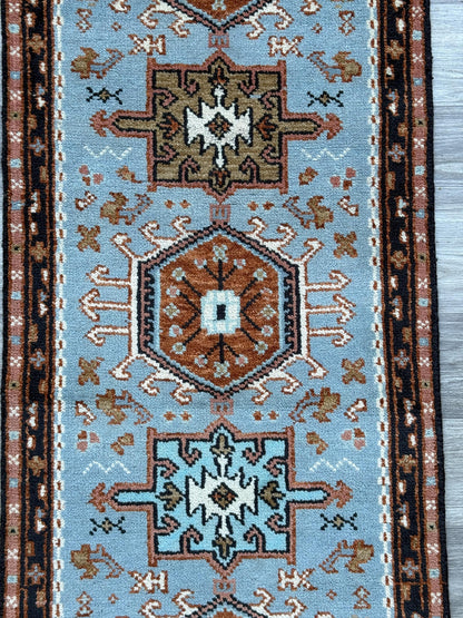 Turkish Oushak Rug 2.6x10 ft Handmade Multicolored Wool Runner Modern Bohemian Area Rug