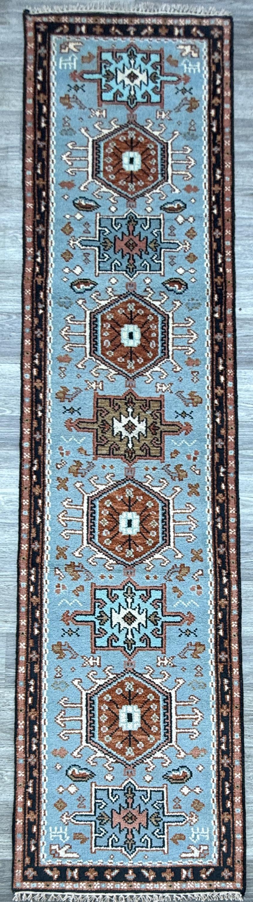 Turkish Oushak Rug 2.6x10 ft Handmade Multicolored Wool Runner Modern Bohemian Area Rug