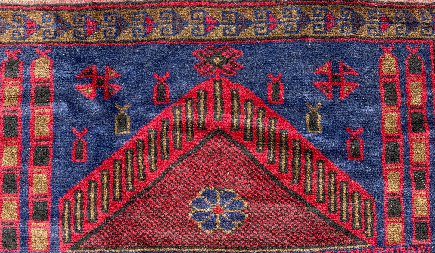 Vintage Afghan Taimani Balouch Wool Rug: 3x5 Ft, Hand-Knotted Tribal Area Accent
