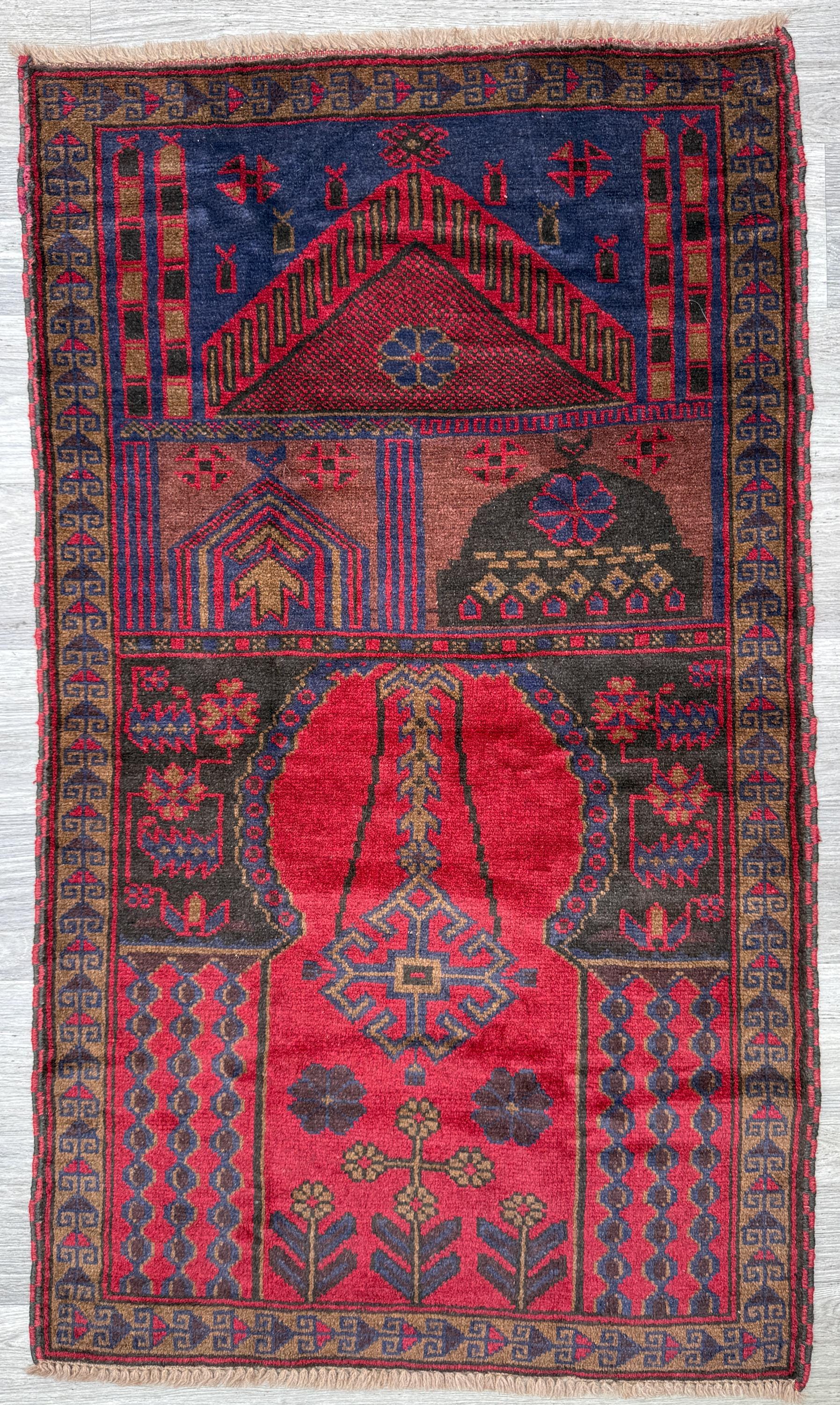 Vintage Afghan Taimani Balouch Wool Rug: 3x5 Ft, Hand-Knotted Tribal Area Accent