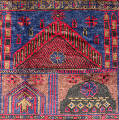 Vintage Afghan Taimani Balouch Wool Rug: 3x5 Ft, Hand-Knotted Tribal Area Accent
