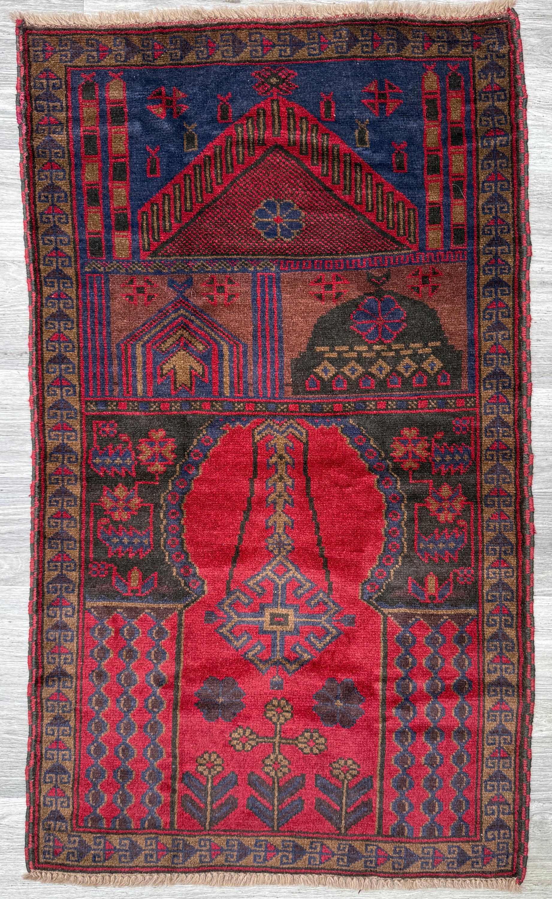 Vintage Afghan Taimani Balouch Wool Rug: 3x5 Ft, Hand-Knotted Tribal Area Accent