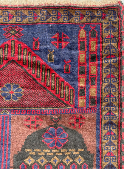 Vintage Afghan Taimani Balouch Wool Rug: 3x5 Ft, Hand-Knotted Tribal Area Accent