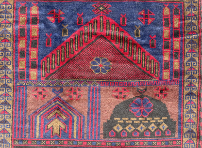 Vintage Afghan Taimani Balouch Wool Rug: 3x5 Ft, Hand-Knotted Tribal Area Accent