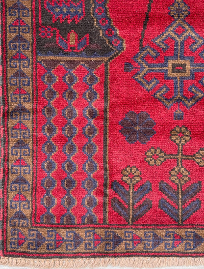 Vintage Afghan Taimani Balouch Wool Rug: 3x5 Ft, Hand-Knotted Tribal Area Accent