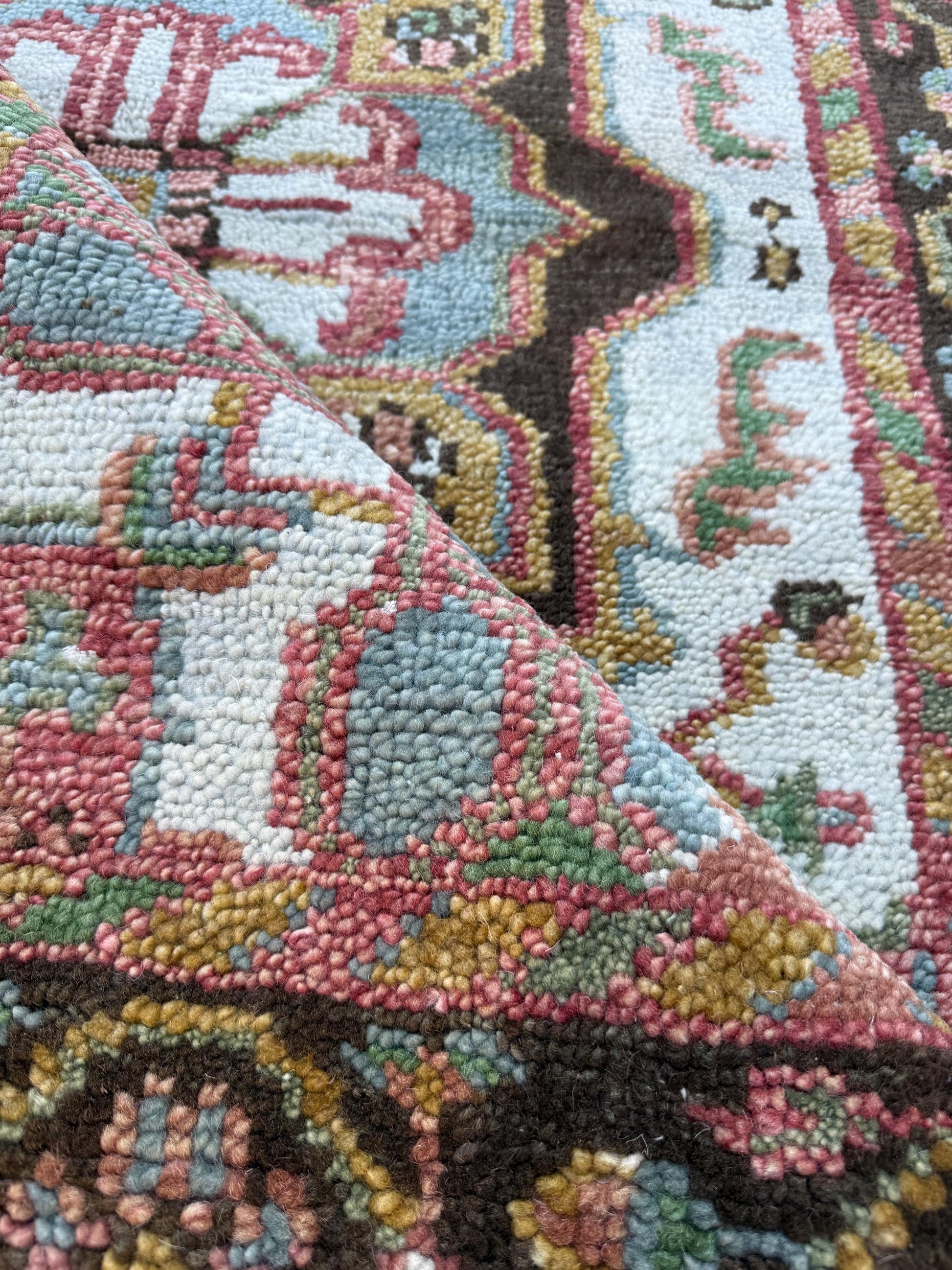 4x6 ft. Oushak Geometrical Rug: Village Made Wool Carpet Hand Knotted Bohemian Style