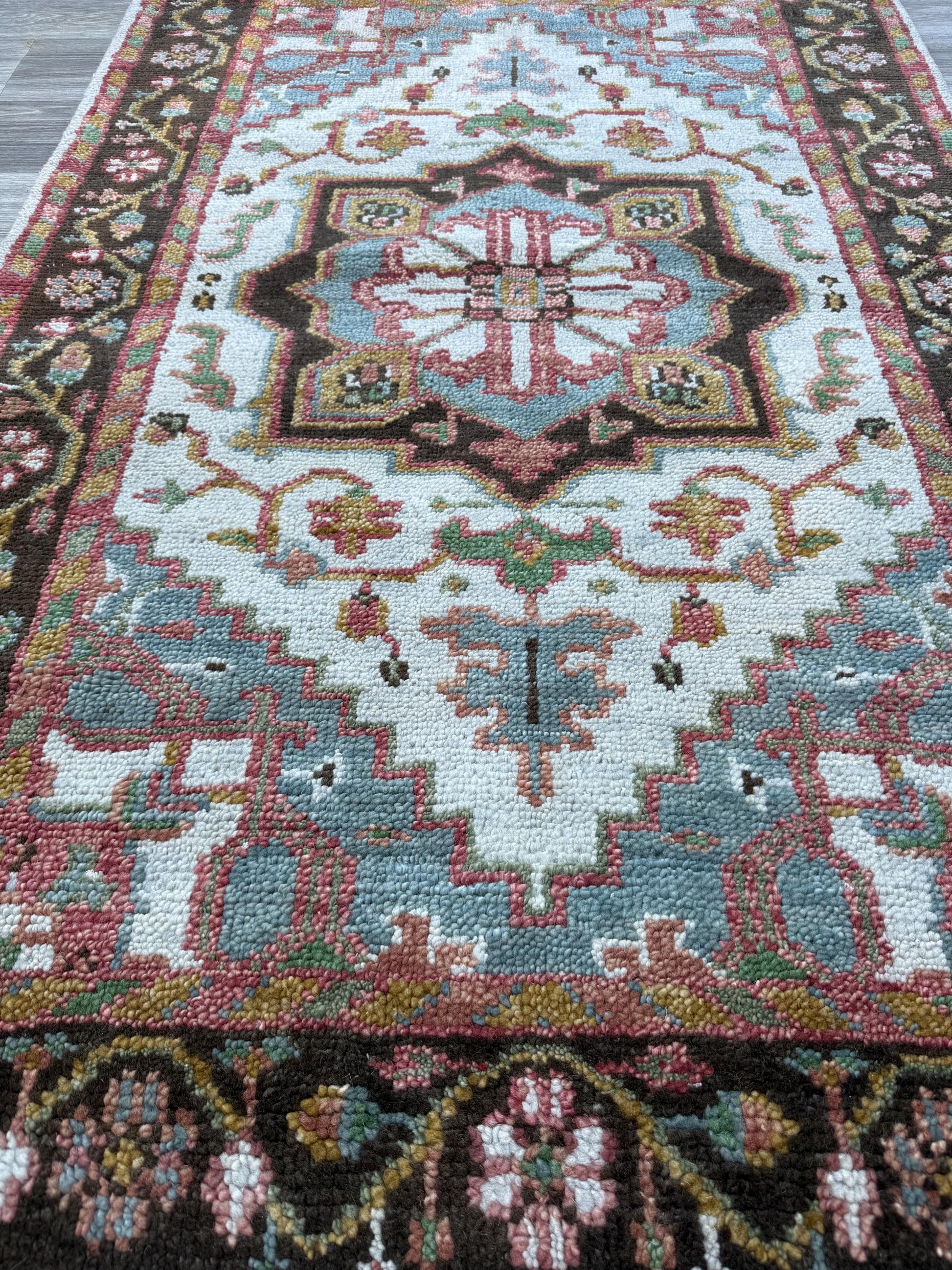4x6 ft. Oushak Geometrical Rug: Village Made Wool Carpet Hand Knotted Bohemian Style