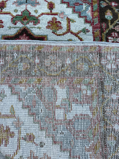4x6 ft. Oushak Geometrical Rug: Village Made Wool Carpet Hand Knotted Bohemian Style