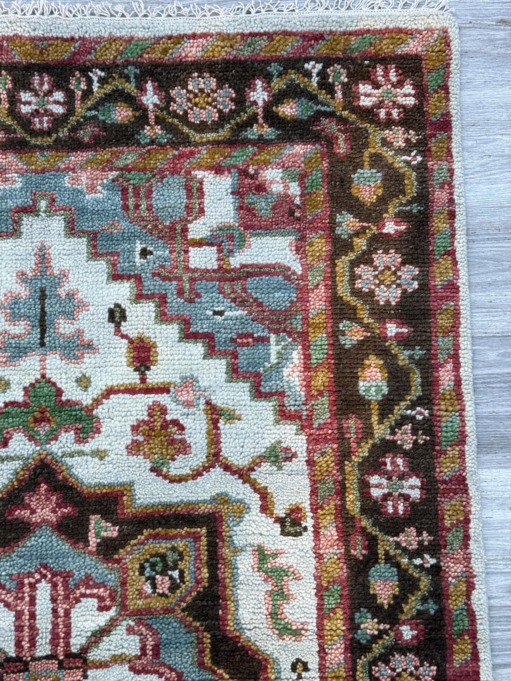 4x6 ft. Oushak Geometrical Rug: Village Made Wool Carpet Hand Knotted Bohemian Style