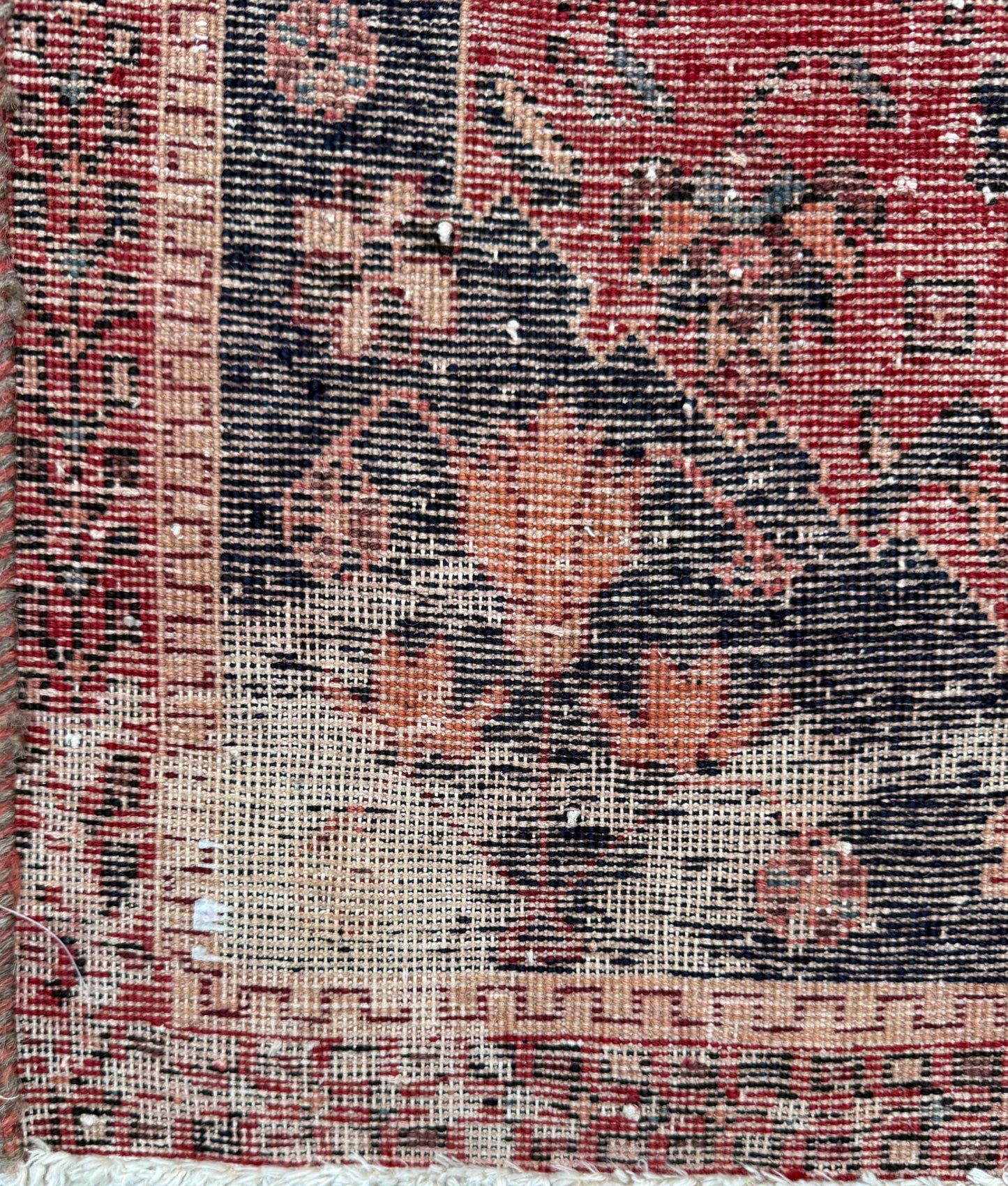 Vintage 4x5 ft – Distressed Wool Rug with Birds, Tribal Medallion, Navy Red Handmade Area Rug 1960s
