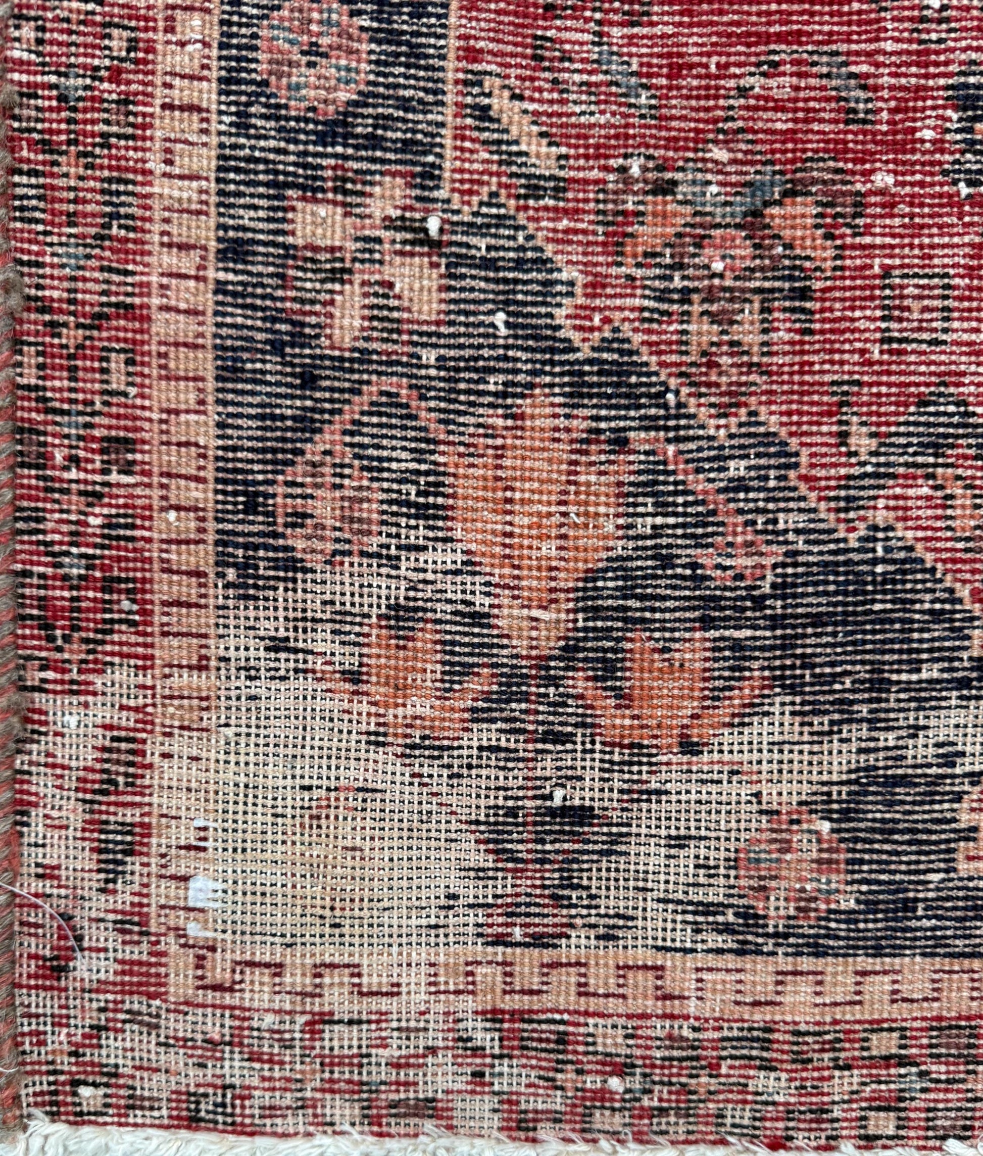 Vintage 4x5 ft – Distressed Wool Rug with Birds, Tribal Medallion, Navy Red Handmade Area Rug 1960s