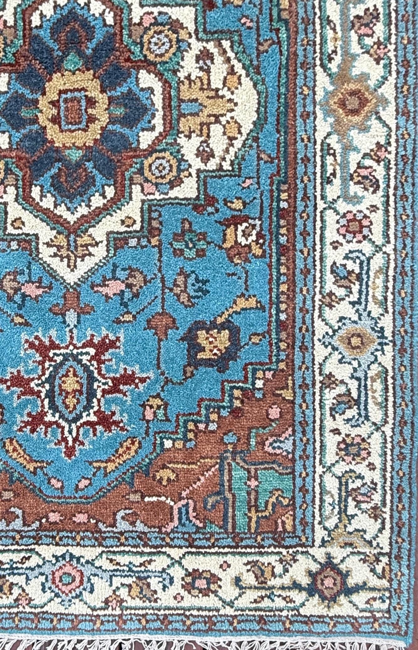 Blue Heriz Style 4x6 Rug, Hand Knotted Wool Turkish Medallion Carpet