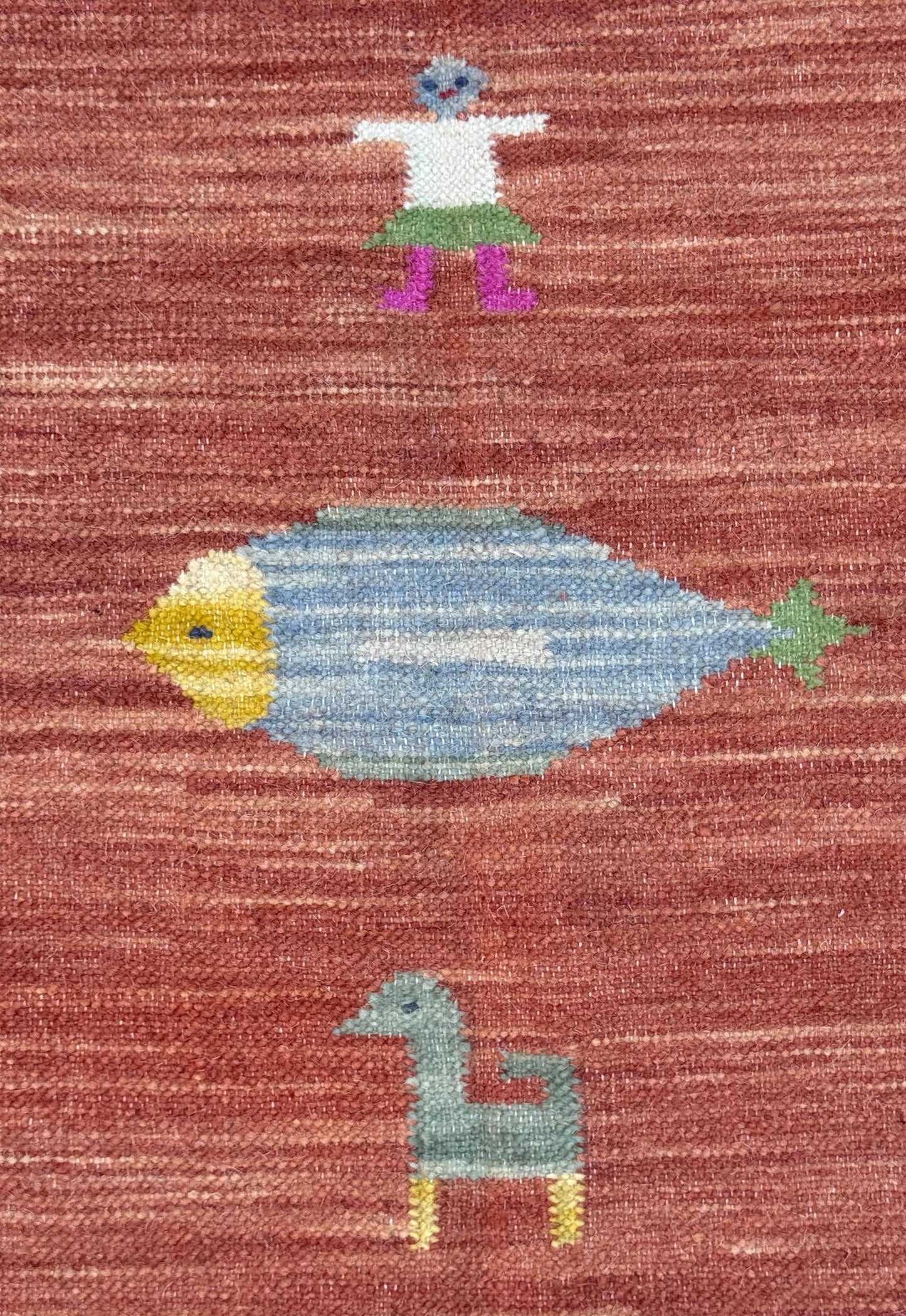 Modern Anatolian Kilim 5x8, Geometric Fish Design, Flatweave Wool Tribal, Boho Interior Accent