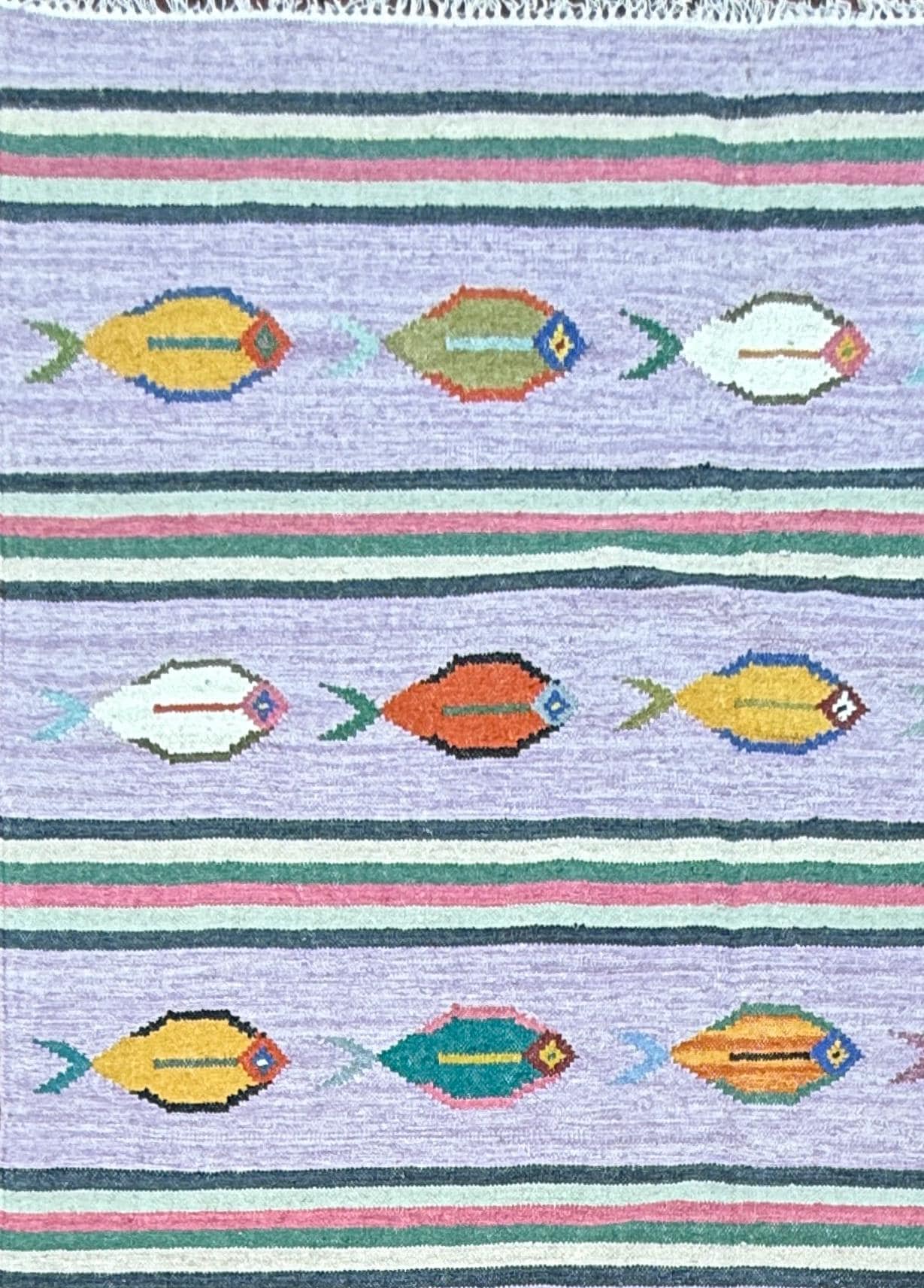 Modern Anatolian Kilim 6x9, Flatweave Wool Fish Design, Handmade Geometric Boho Area Rug