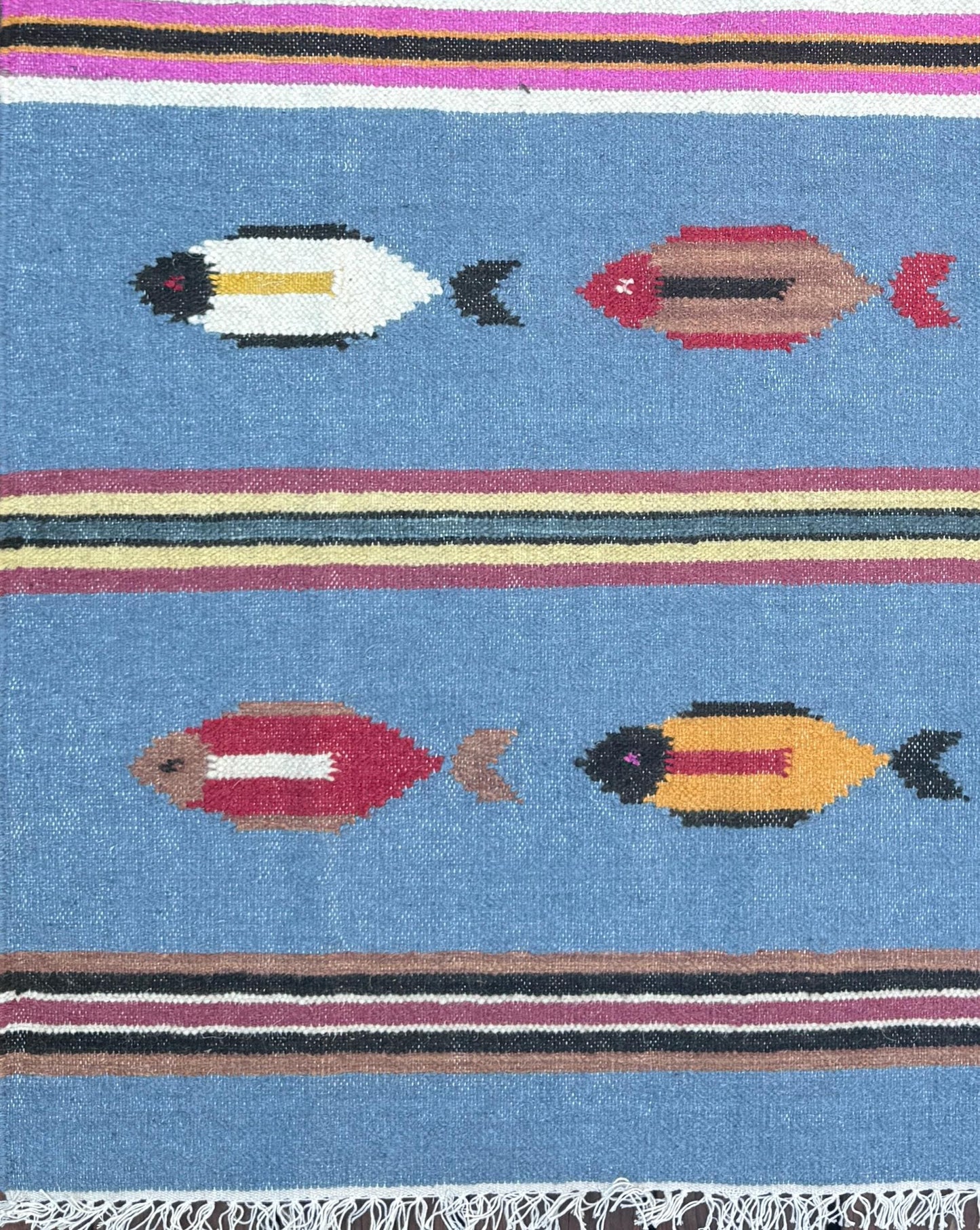 Turkish Kilim 4x6, Tree of Life Fish Design, Handmade Wool Bohemian Flatweave Accent Rug