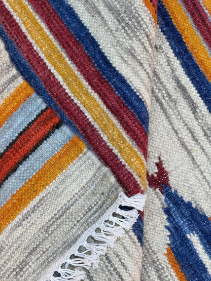 Turkish Kilim 4x6, Fish Design Wool Bohemian Accent Rug, Handmade Anatolian Geometric Flatweave