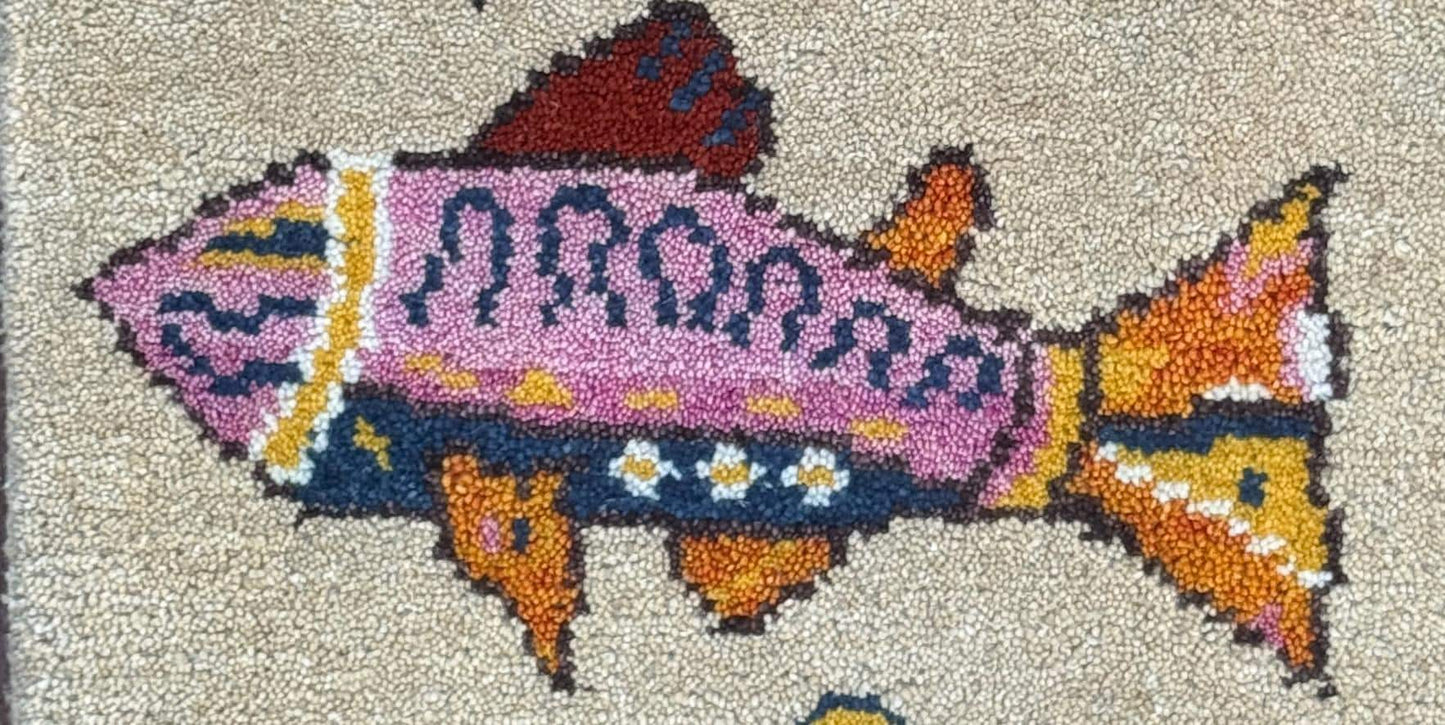Turkish Fish Design Rug 2x3, Handmade Wool Bohemian Oushak Inspired Accent
