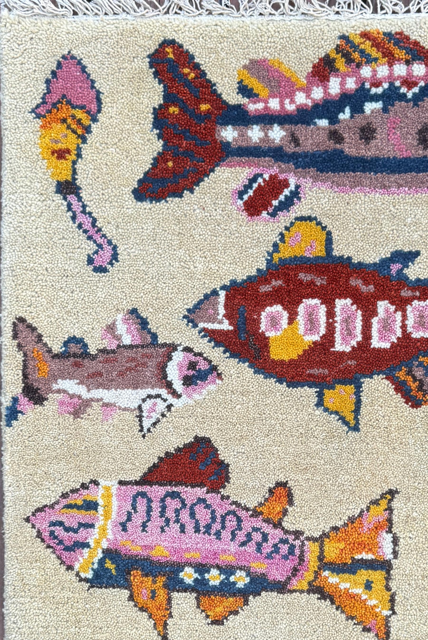 Turkish Fish Design Rug 2x3, Handmade Wool Bohemian Oushak Inspired Accent
