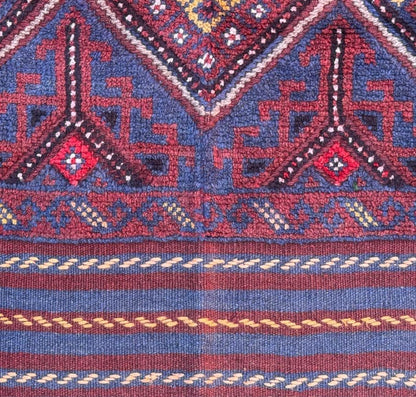 Afghan Mashwani Kilim Runner 2x8, Handmade Wool Tribal Diamond Hallway Rug