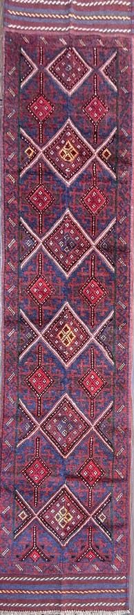 Afghan Mashwani Kilim Runner 2x8, Handmade Wool Tribal Diamond Hallway Rug