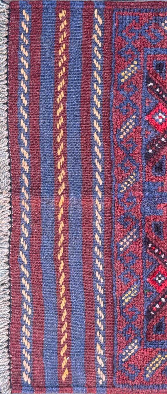Afghan Mashwani Kilim Runner 2x8, Handmade Wool Tribal Diamond Hallway Rug