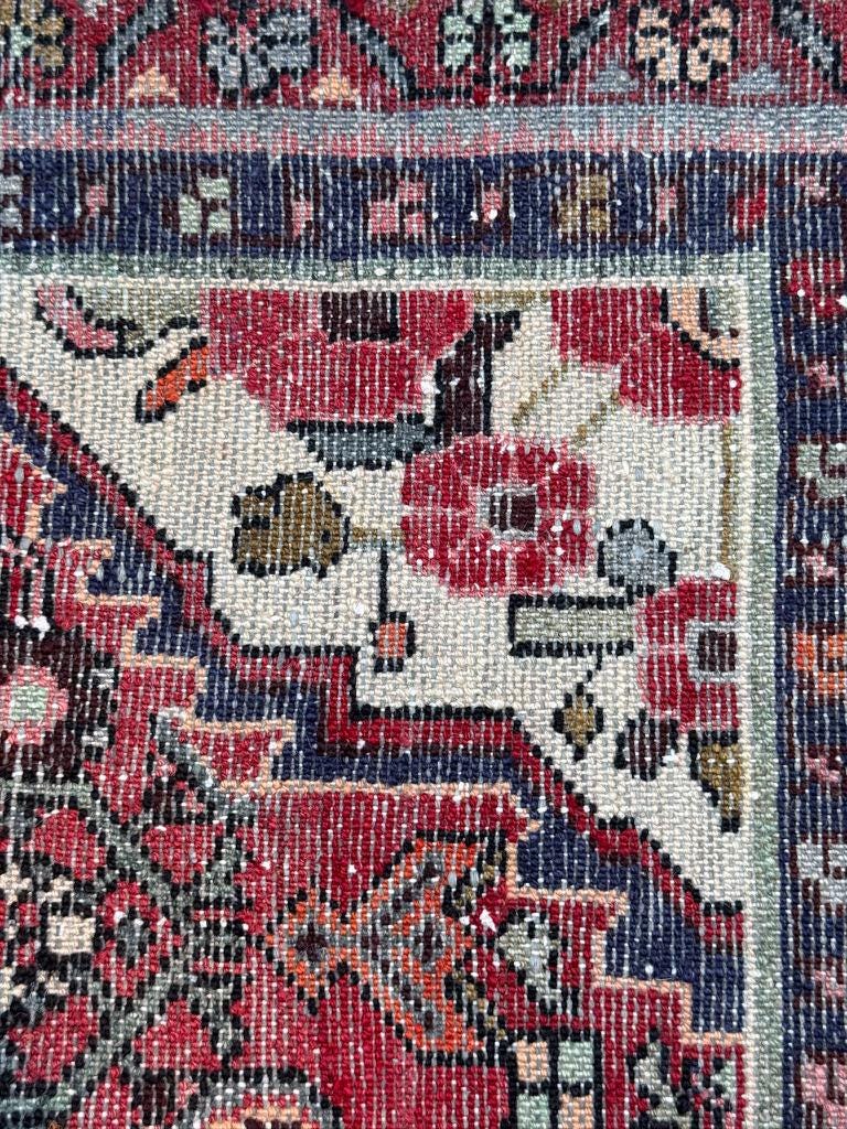 Vintage Turkish Rug 3.6x6.2, 1980s Anatolian Geometric Medallion Wool Village Rug