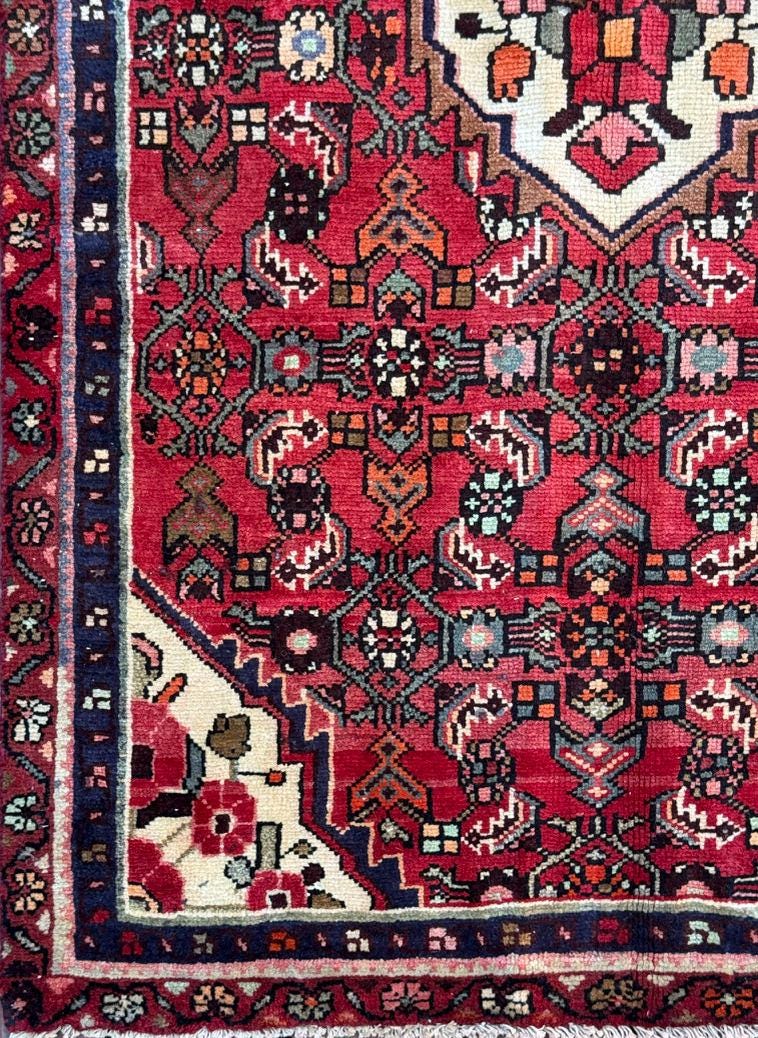Vintage Turkish Rug 3.6x6.2, 1980s Anatolian Geometric Medallion Wool Village Rug