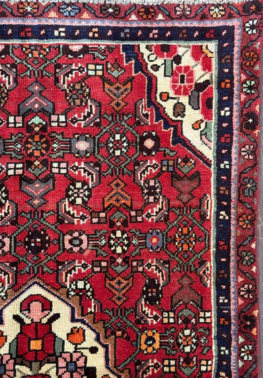Vintage Turkish Rug 3.6x6.2, 1980s Anatolian Geometric Medallion Wool Village Rug