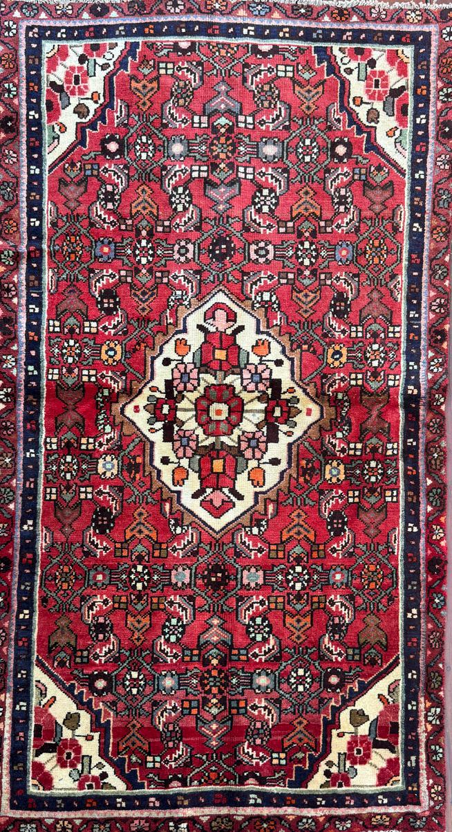 Vintage Turkish Rug 3.6x6.2, 1980s Anatolian Geometric Medallion Wool Village Rug