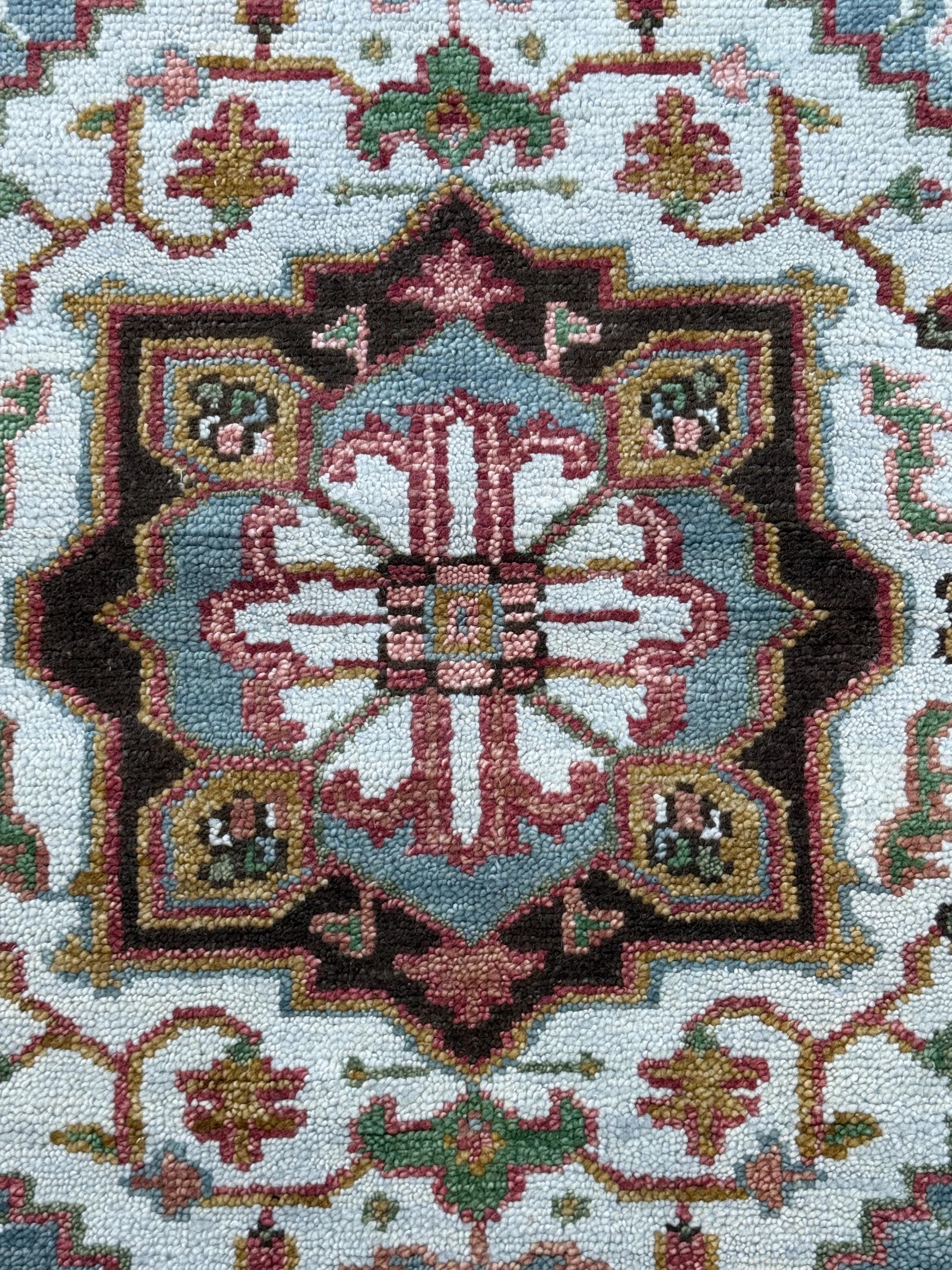 4x6 ft. Oushak Geometrical Rug: Village Made Wool Carpet Hand Knotted Bohemian Style