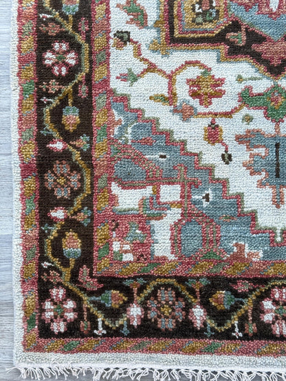 4x6 ft. Oushak Geometrical Rug: Village Made Wool Carpet Hand Knotted Bohemian Style