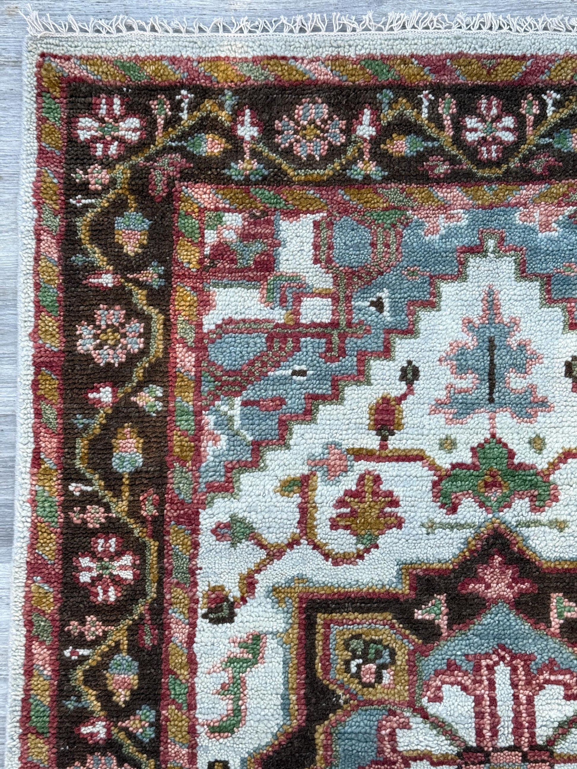 4x6 ft. Oushak Geometrical Rug: Village Made Wool Carpet Hand Knotted Bohemian Style