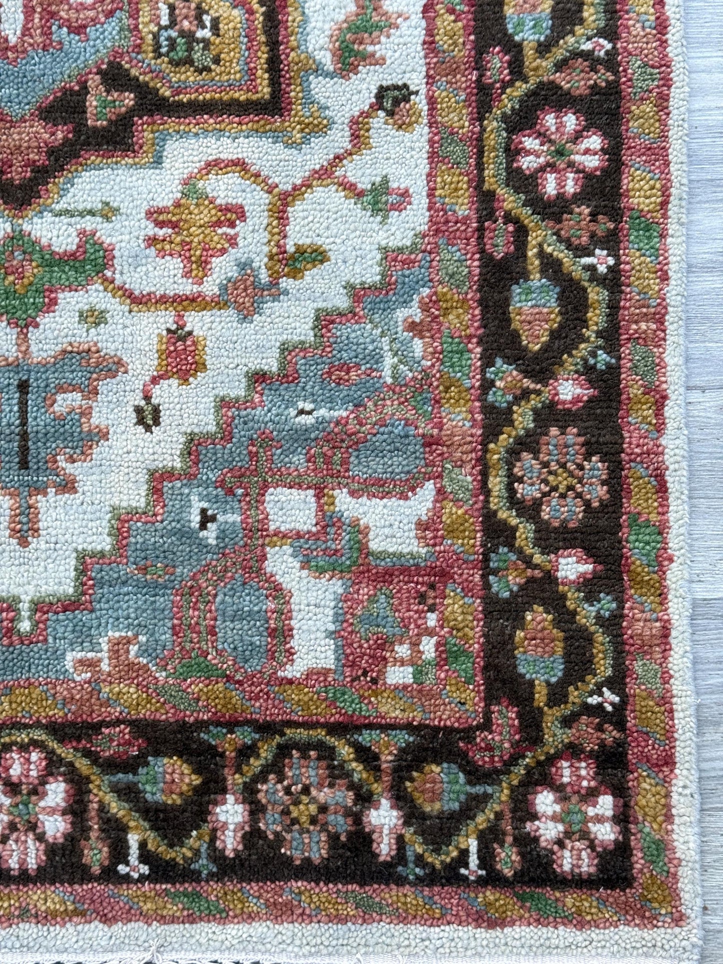 4x6 ft. Oushak Geometrical Rug: Village Made Wool Carpet Hand Knotted Bohemian Style