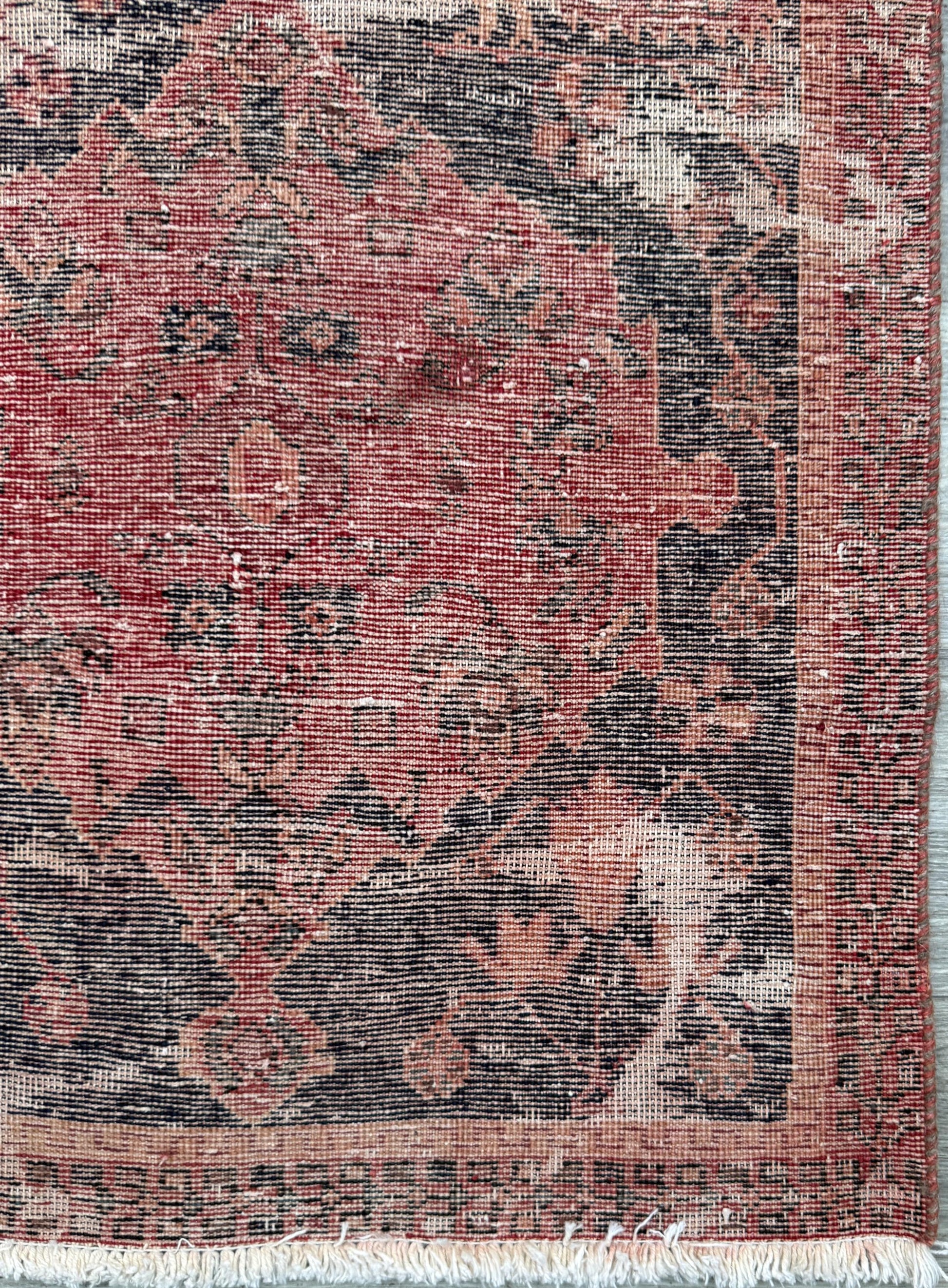 Vintage 4x5 ft – Distressed Wool Rug with Birds, Tribal Medallion, Navy Red Handmade Area Rug 1960s