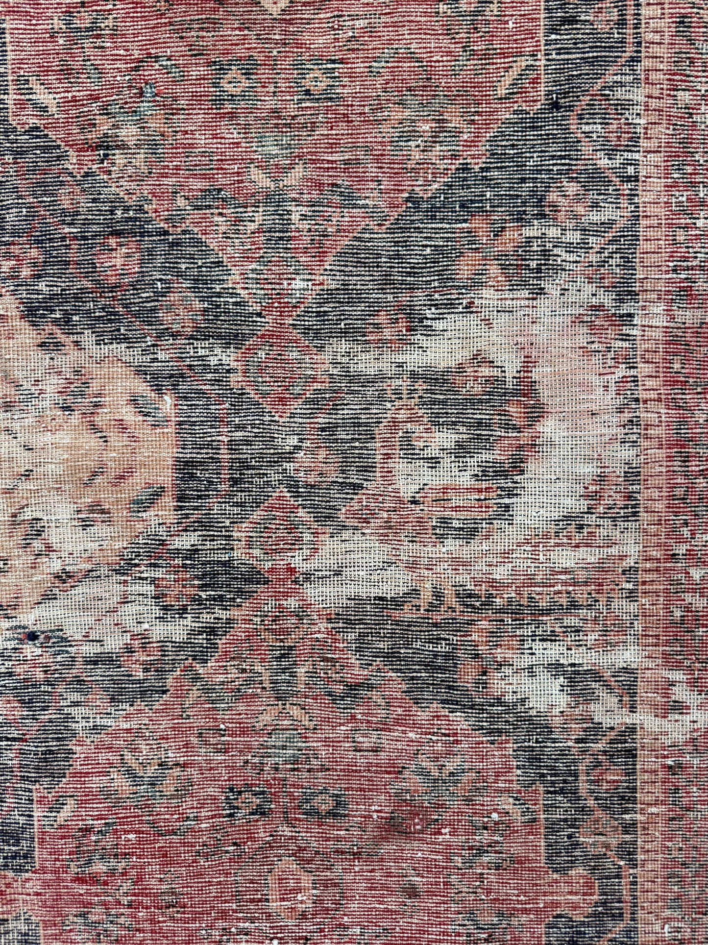 Vintage 4x5 ft – Distressed Wool Rug with Birds, Tribal Medallion, Navy Red Handmade Area Rug 1960s