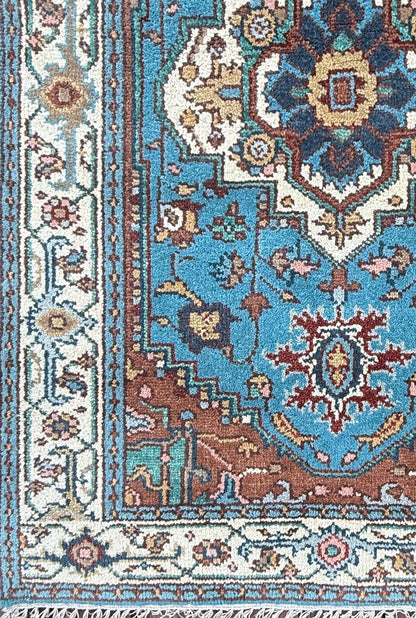 Blue Heriz Style 4x6 Rug, Hand Knotted Wool Turkish Medallion Carpet