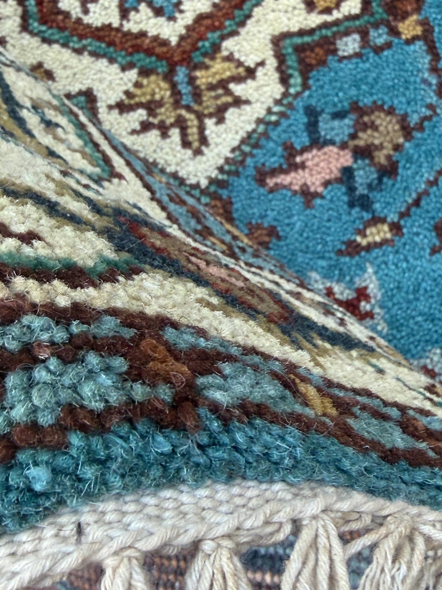 Blue Heriz Style 4x6 Rug, Hand Knotted Wool Turkish Medallion Carpet